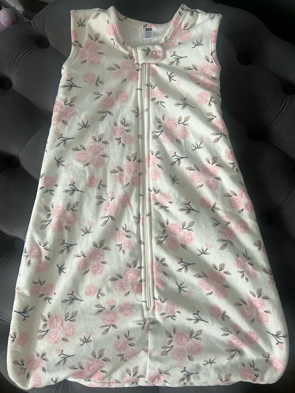 Hudson Baby Sleeveless Fleece Sleep Sack with Pink Floral Print - 6-12M